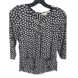 Boden Women's Umbrella Pattern Top Blouse 3/4 Sleeve Viscose Black White Size 2